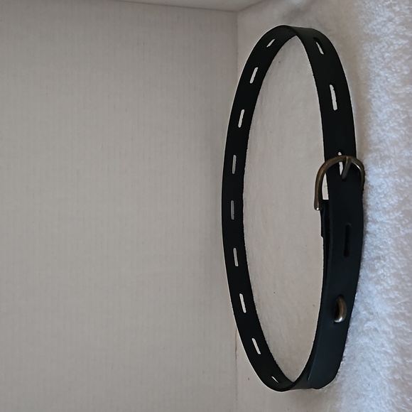 Men's Unique Black Leather Brass Buckle & Loop Closure Sz L - Picture 1 of 10